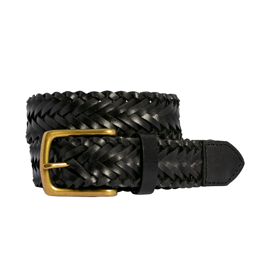Black Braided Belt Black Leather Braided Belt Gold Buckle Black Leather  Belt Woven Mens Belt Black Belt Gold Buckle 
